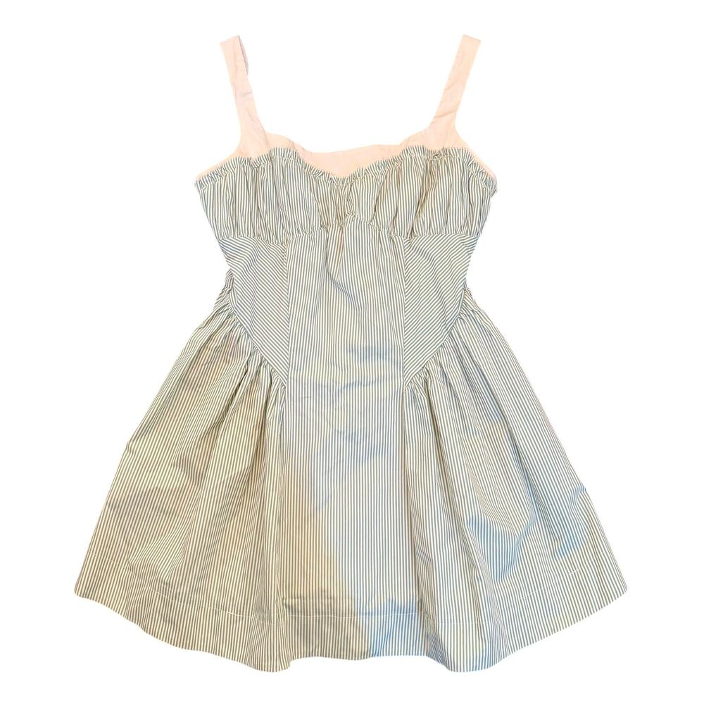 TRIXXI Green White Striped Mini Sundress Smocked Back Euro Fit Flare Dress XL